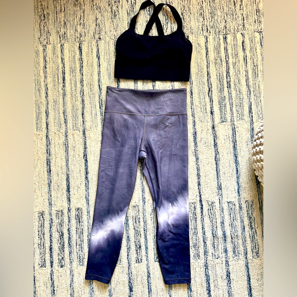Like new Athleta set: “Elation” 7/8 leggings with coordinating navy sports bra.